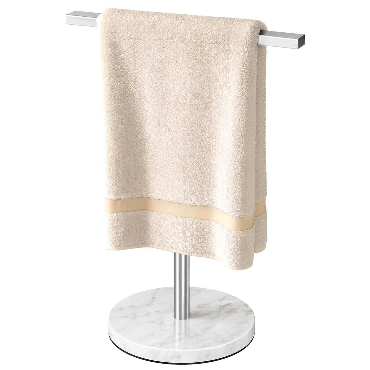 Gypie T-Shape towel holder with marble base provides stable countertop support