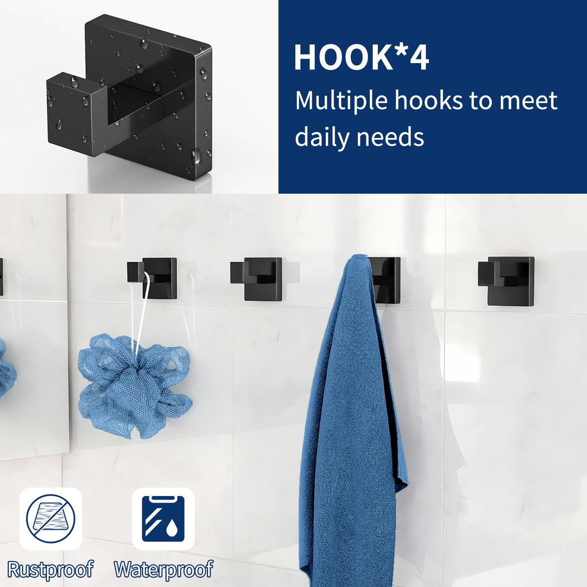 Gypie four towel hooks provide versatile hanging options in a compact space.