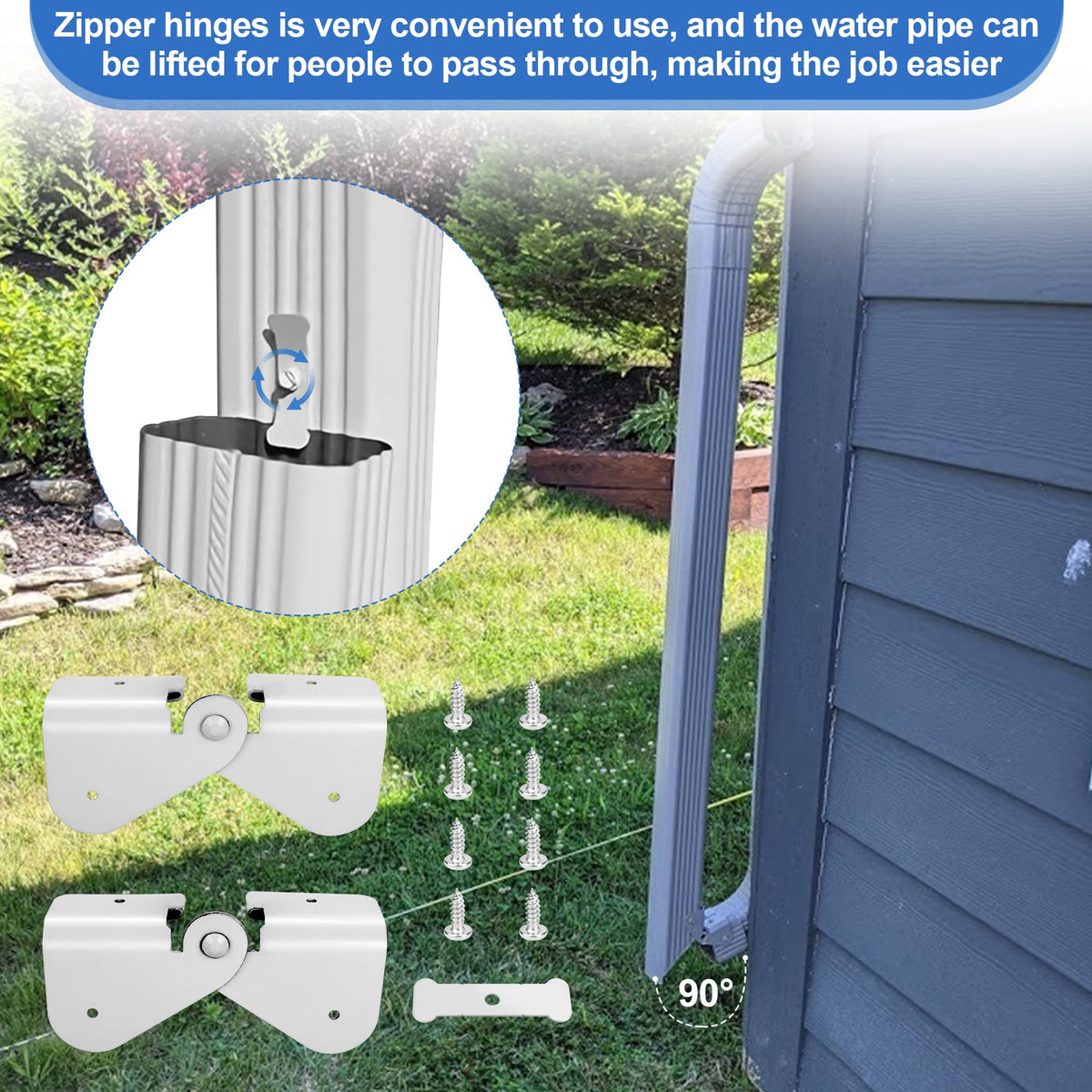 GYPNS easy-install hinge set simplifies attaching your downspout extension.