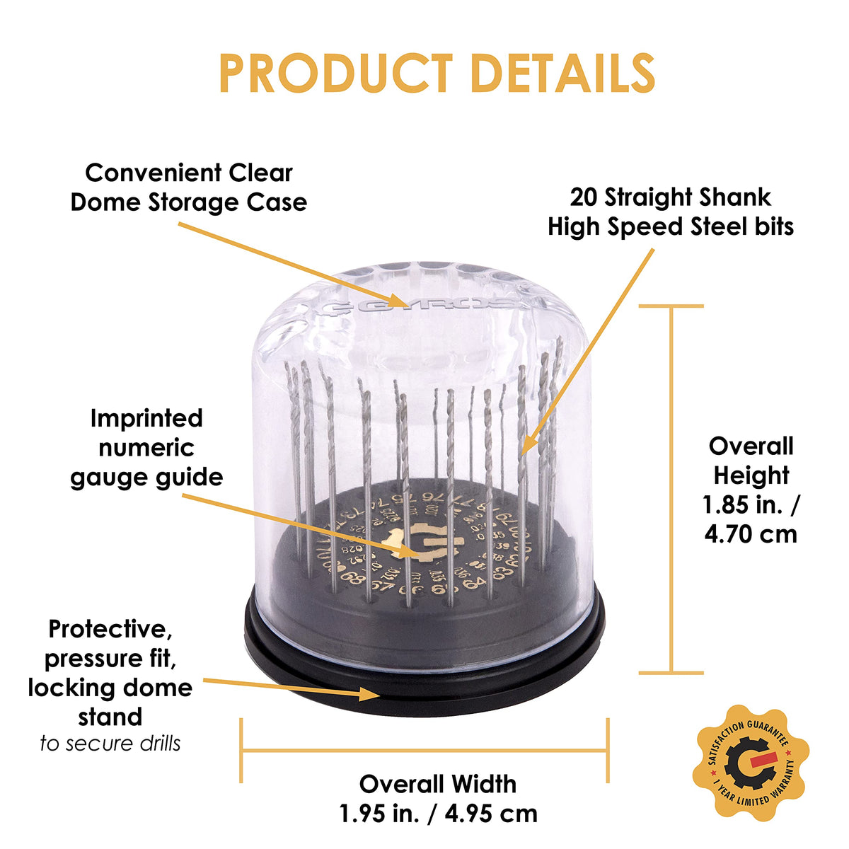 Gyros dome storage case with organized micro bits.