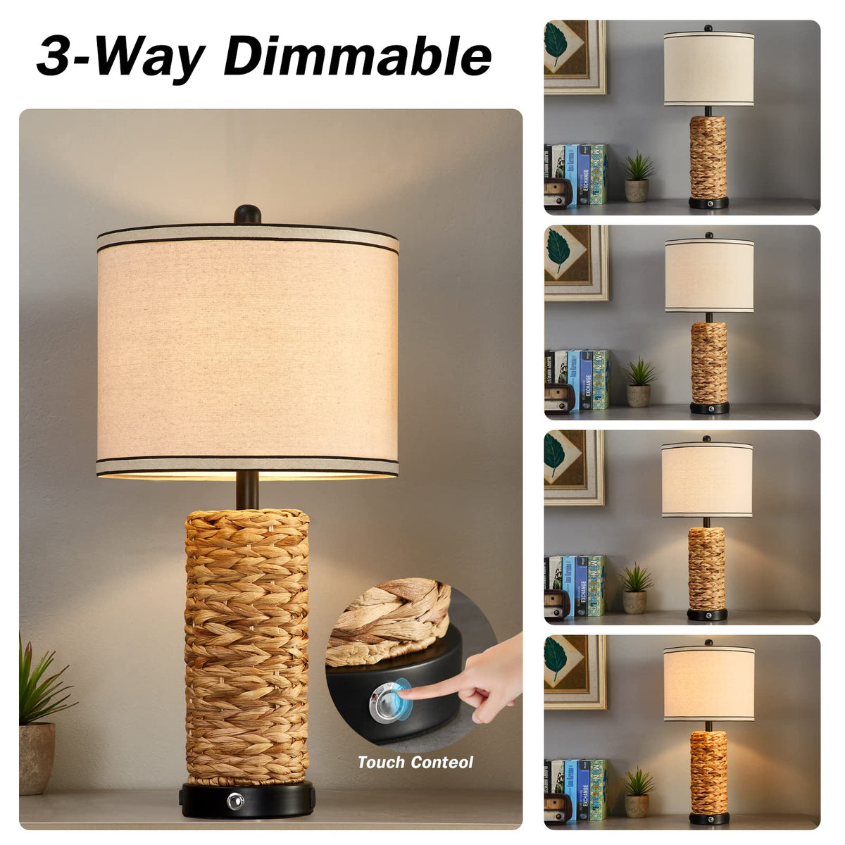 GyroVu lamp with USB ports and AC outlet supports bedside charging