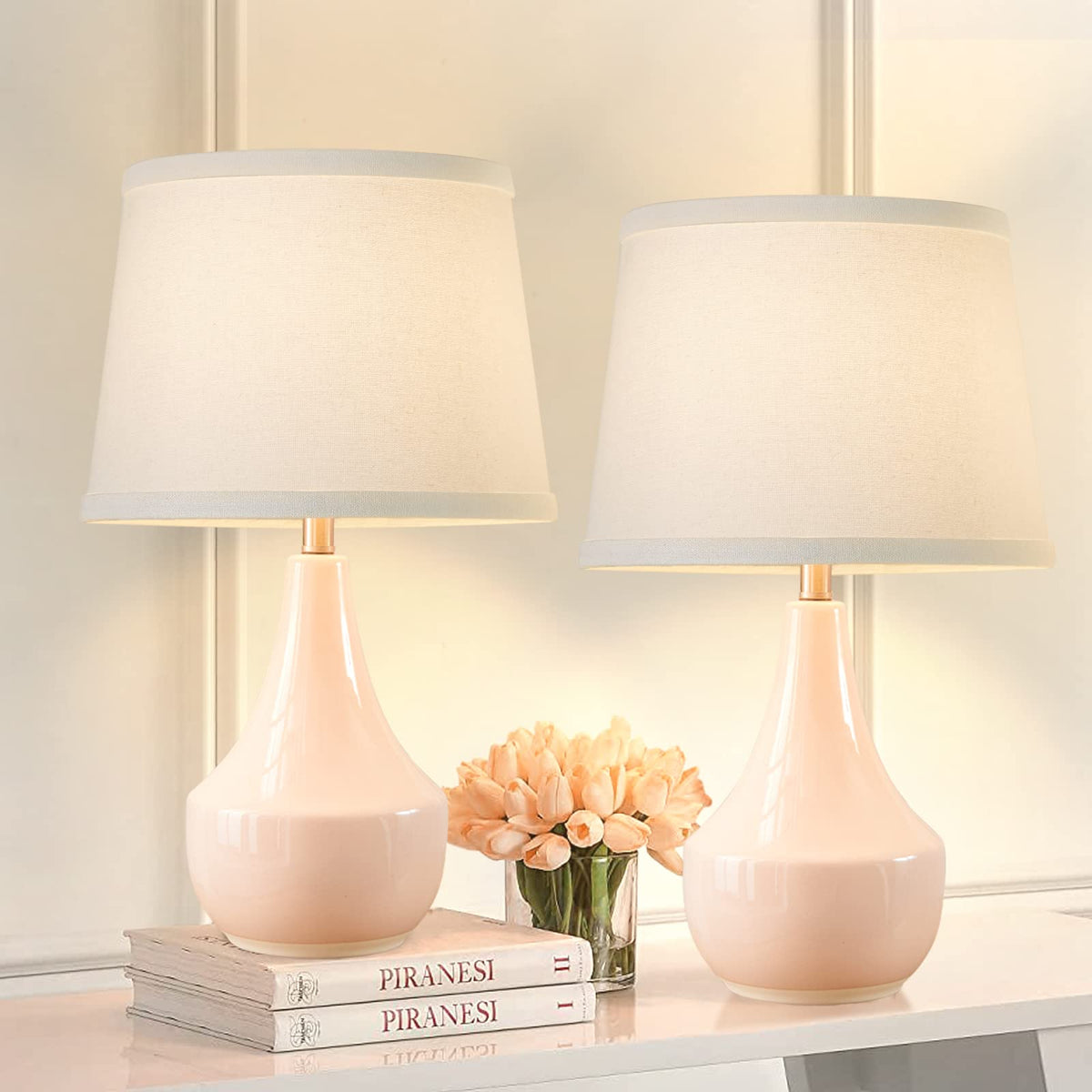 GyroVu 18-inch table lamp pair for elegant ambient lighting in living spaces.