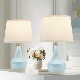 GyroVu 18in table lamp set with a ceramic sky-blue base for elegant bedside lighting.