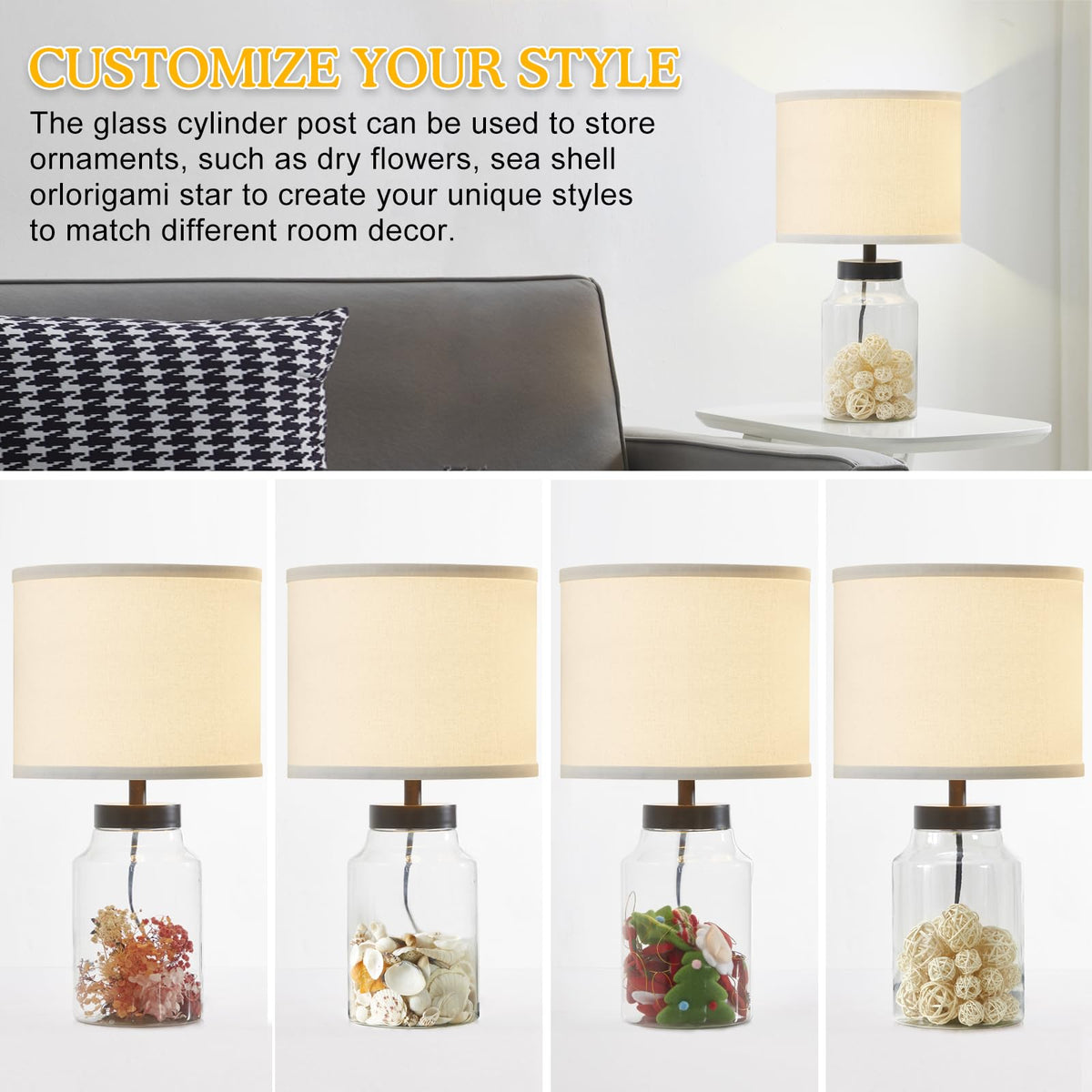GyroVu bedside lamp with white shade adds soft bedroom lighting.