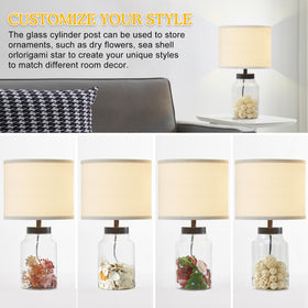 GyroVu bedside lamp with white shade adds soft bedroom lighting.