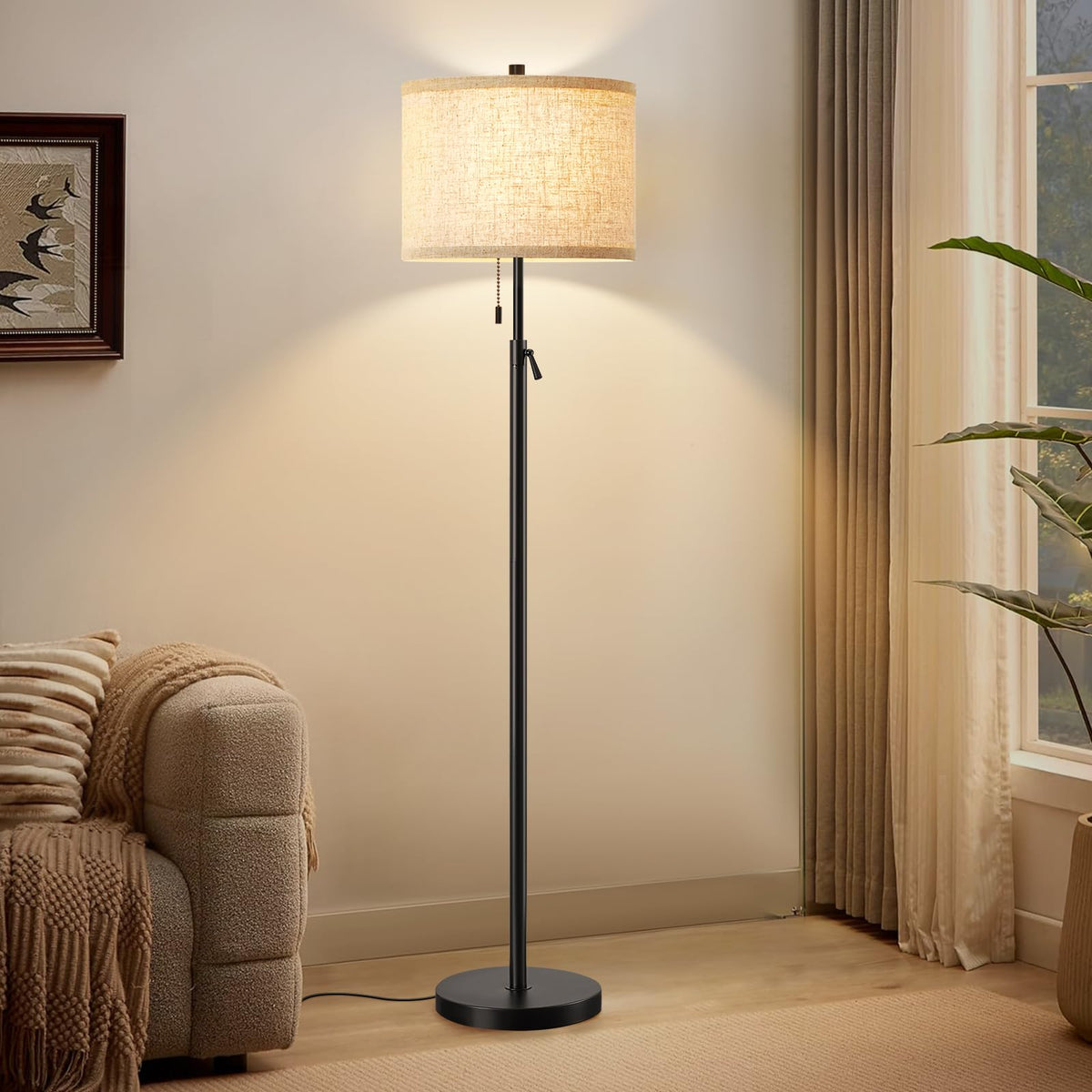 GyroVu black floor lamp with base and shade enhances living room ambiance