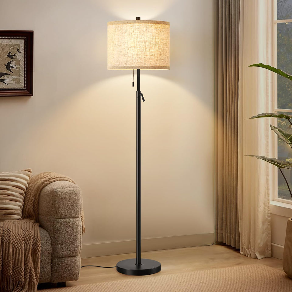 GyroVu black floor lamp with base and shade enhances living room ambiance