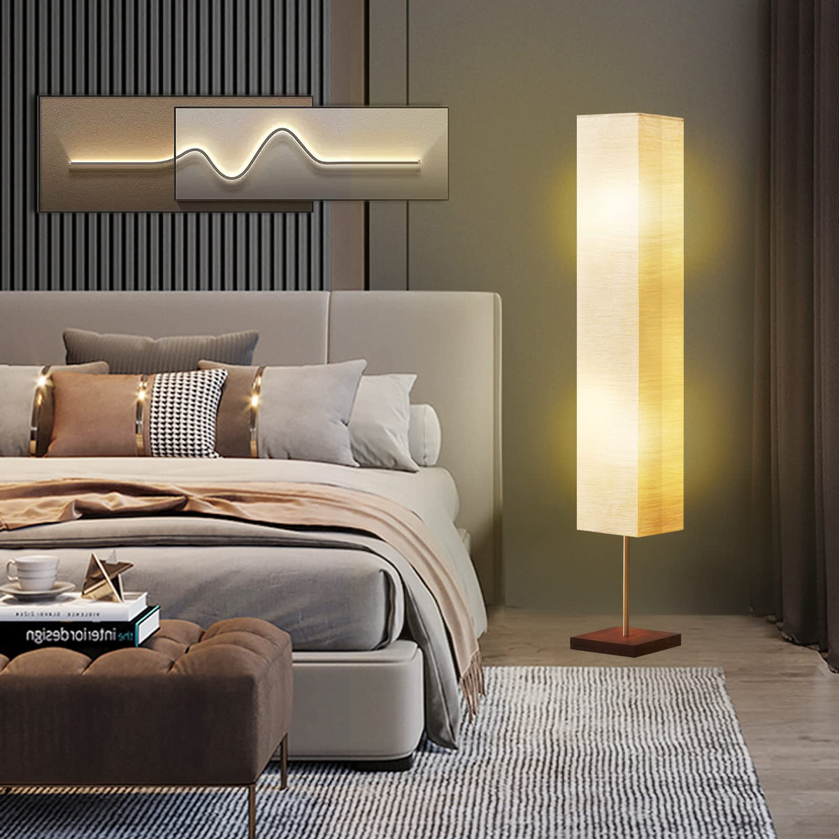 GyroVu floor lamp illuminating a living room seating area.