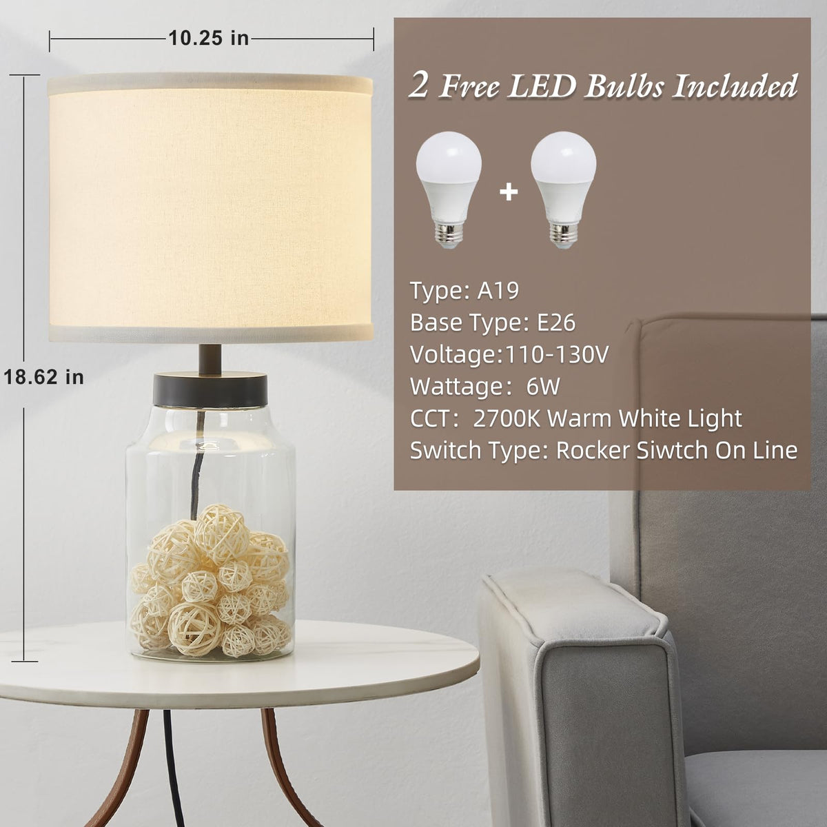 GyroVu LED A19 bulbs included provide energy-efficient light.