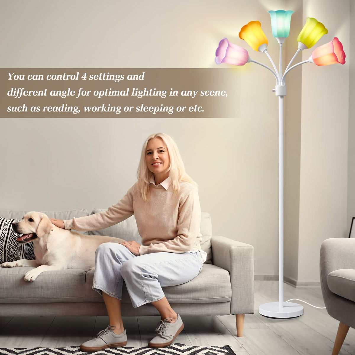 GyroVu Medusa LED floor lamp rotary switch enables quick brightness selection.