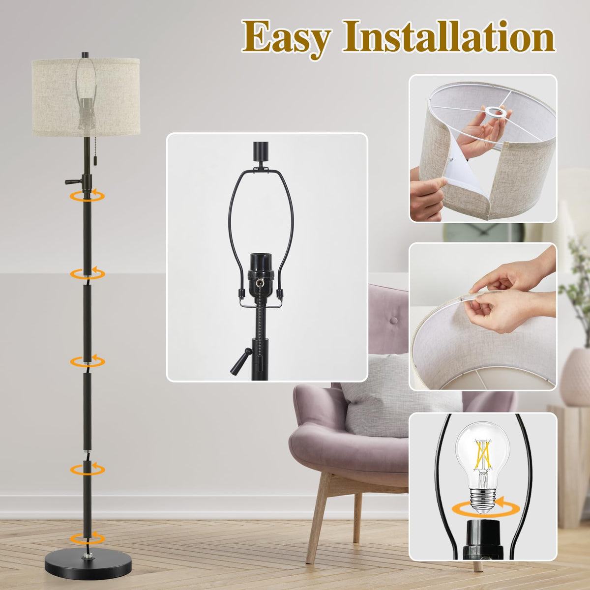 GyroVu modern floor lamp complements contemporary interiors in a living room