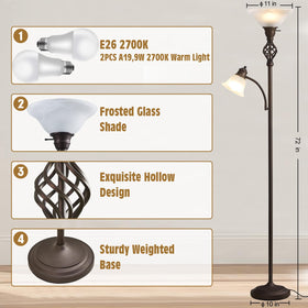 GyroVu torchiere lamp base provides stable corner lighting for bedrooms and offices.