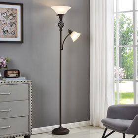GyroVu torchiere floor lamp designed for corner placement in tight spaces.