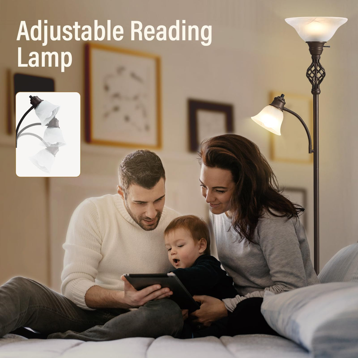 GyroVu torchiere floor lamp provides focused reading light for desks or chairs.