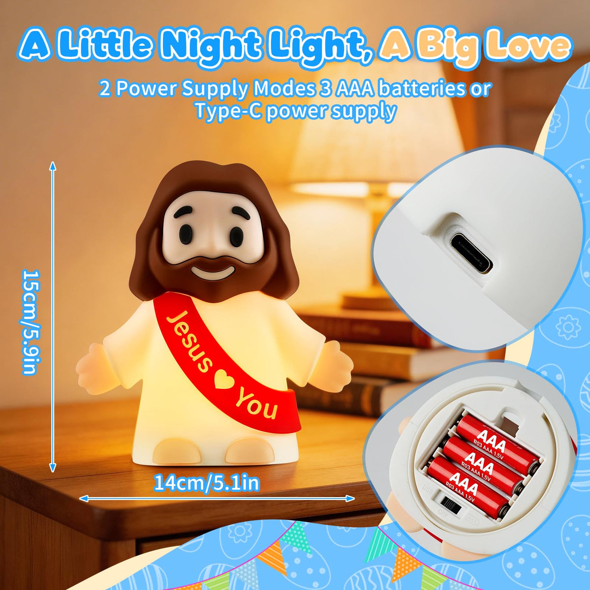 GZJQW Jesus Night Light shown as a compact bedside travel companion.