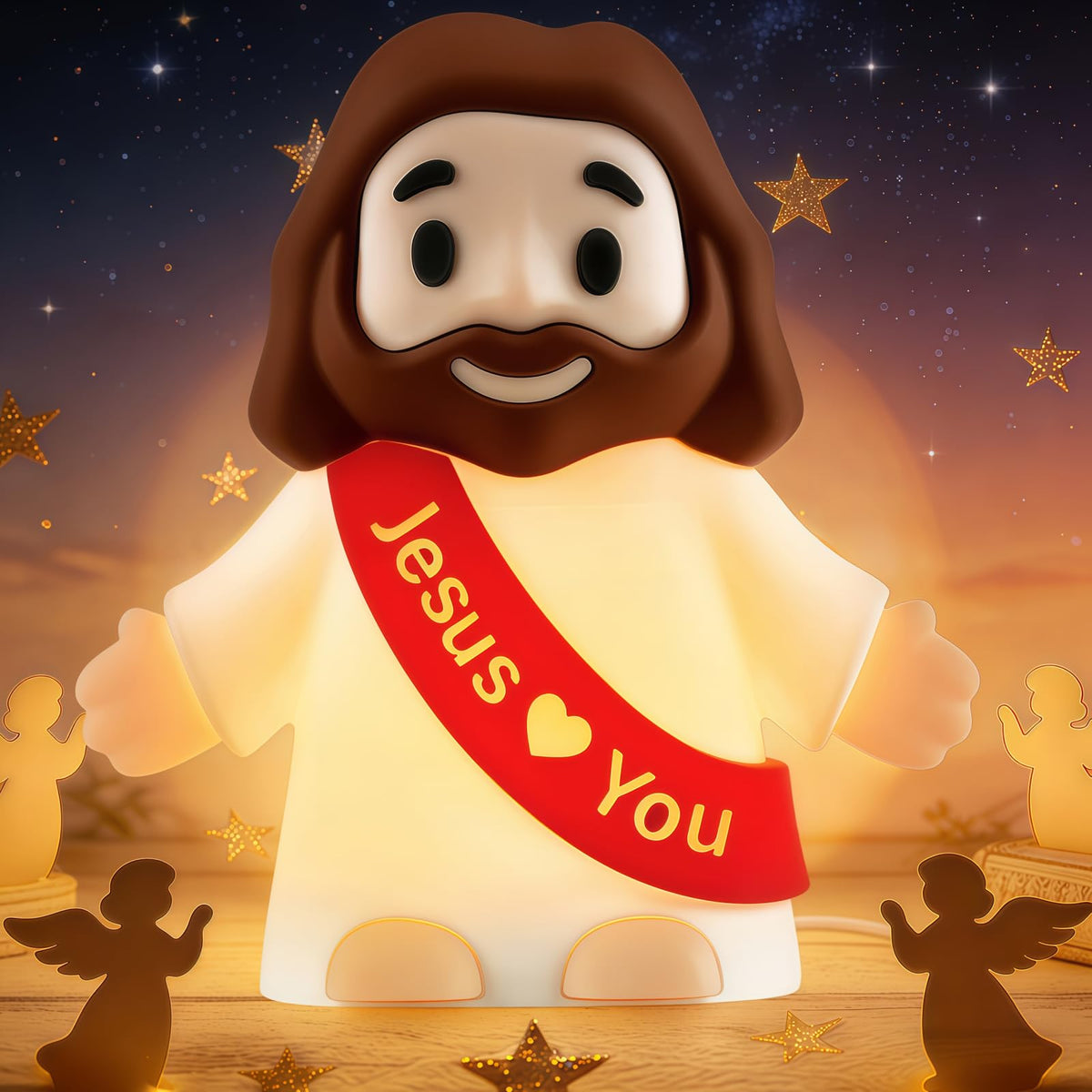 GZJQW Jesus Night Light sits on a table with a calming bedtime ambiance.