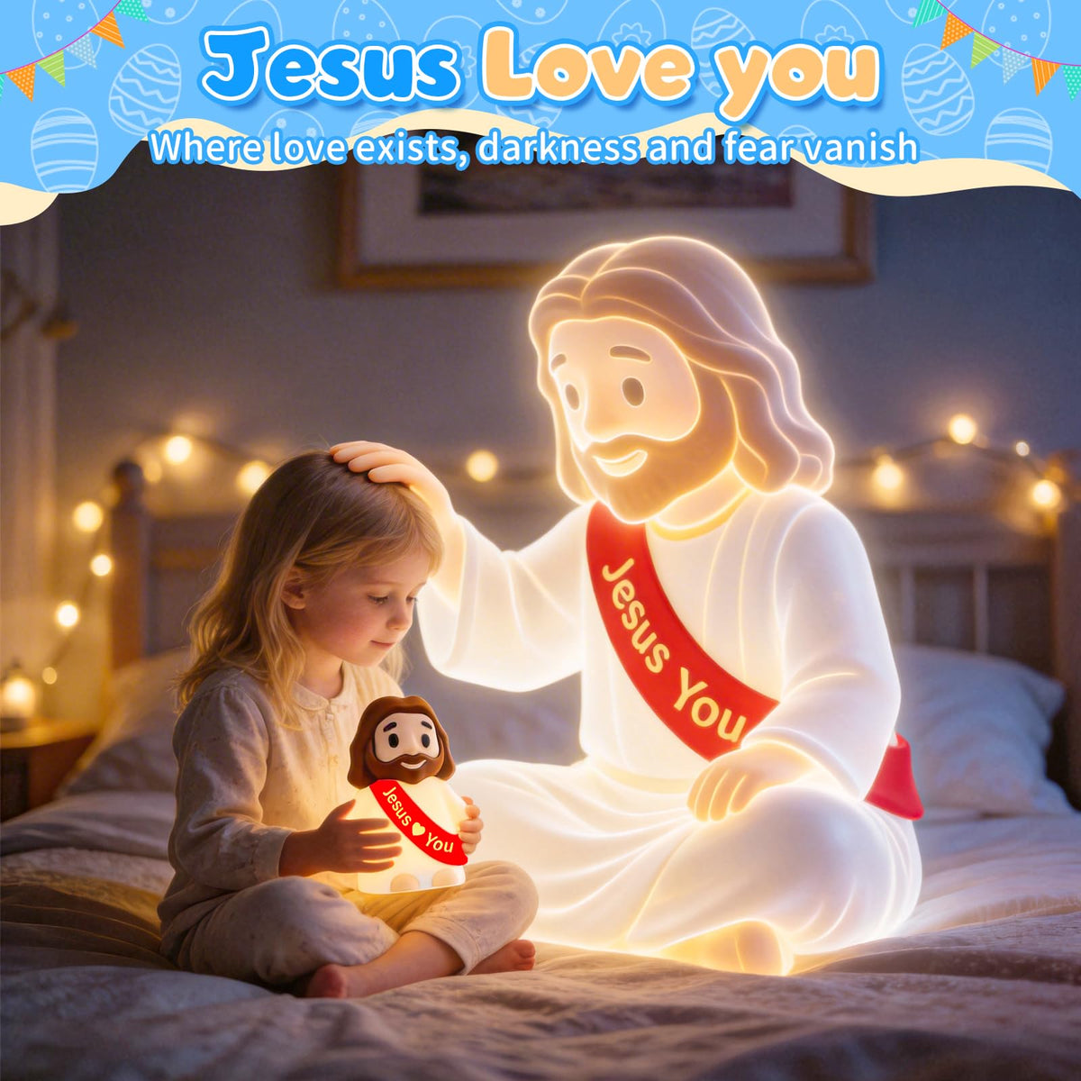 GZJQW Jesus Night Light with Type-C power cable for continuous use.