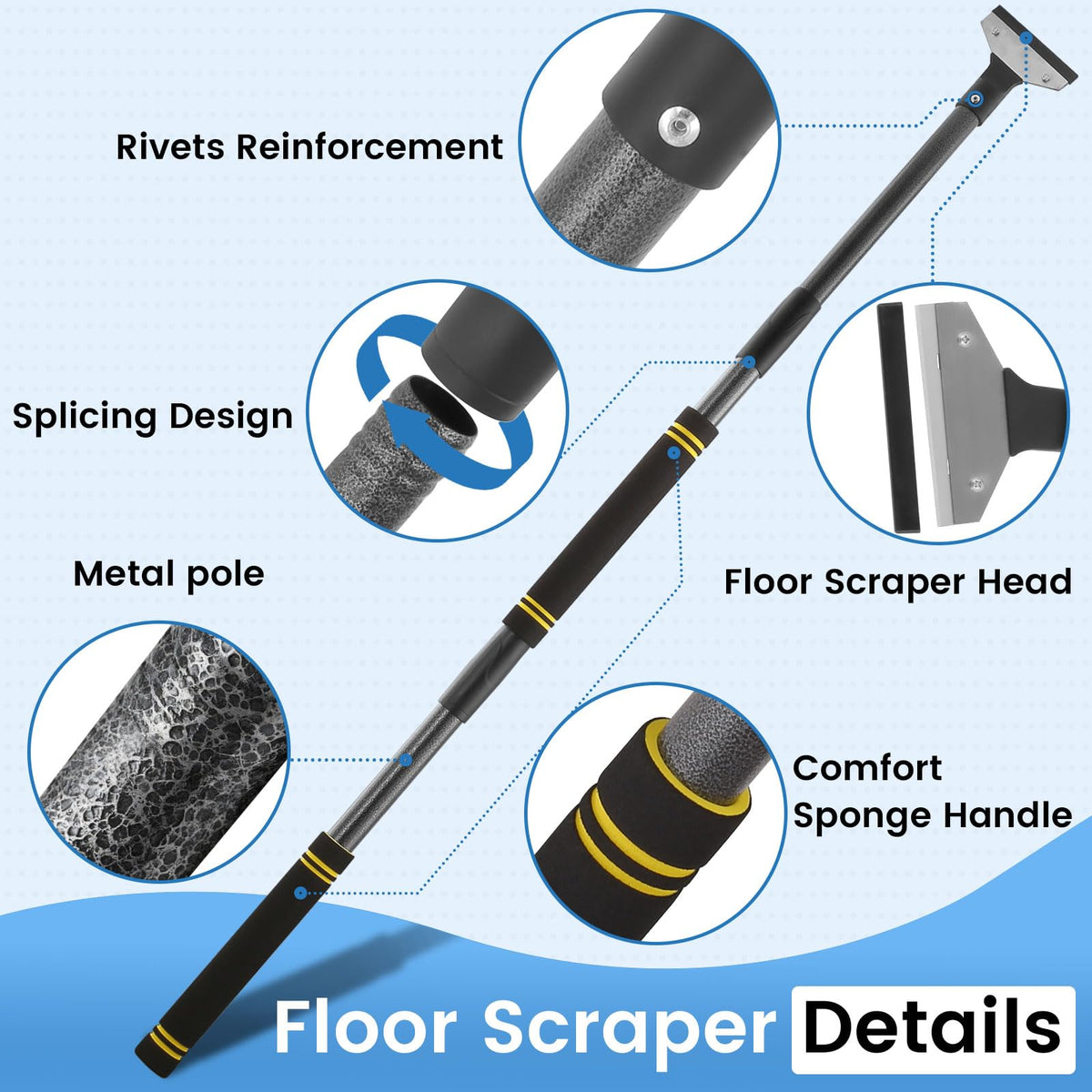 Gzlozak floor scraper 4-inch wide blade for faster surface coverage.