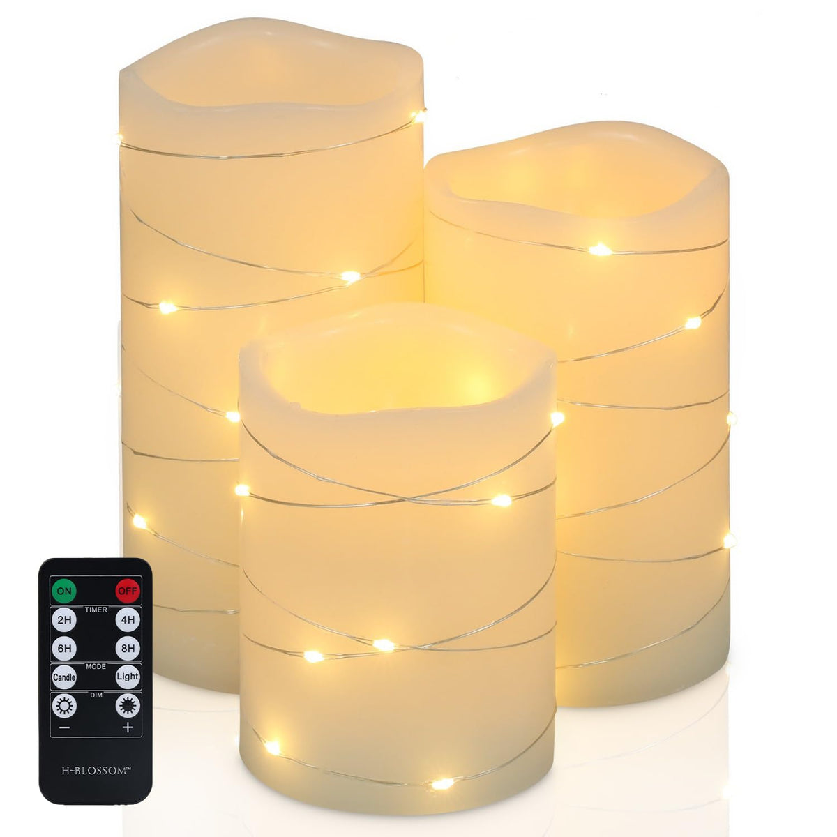H-BLOSSOM ivory flickering flameless candle with embedded lights for cozy centerpieces