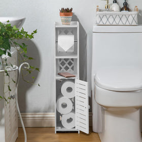 H HUIYKALY slim bathroom cabinet white with top shelf storage.