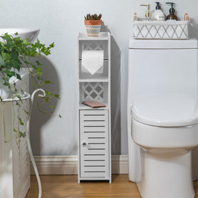 H HUIYKALY toilet paper stand with roller in white for compact spaces.