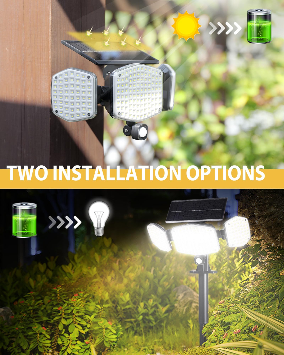 HAARAY solar motion sensor light mounted on wall beside entry for quick yard coverage