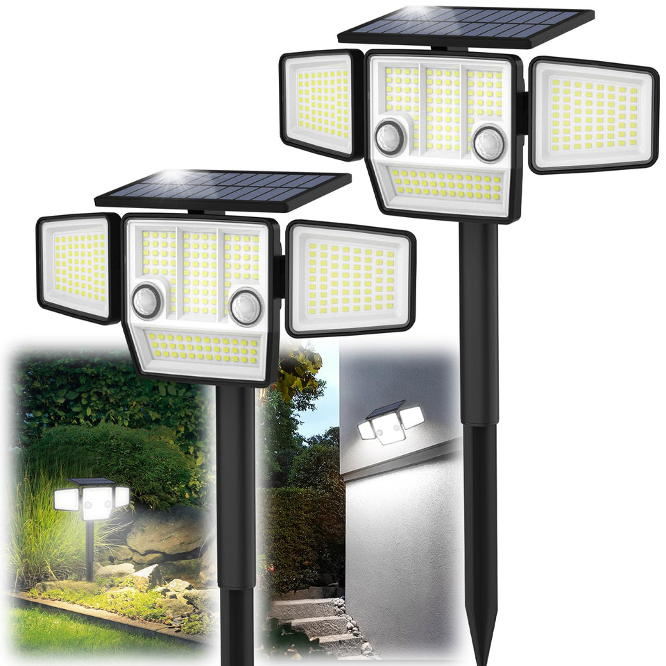 HAARAY solar outdoor lights with stakes illuminate driveways at 2500 lumens for clear visibility.