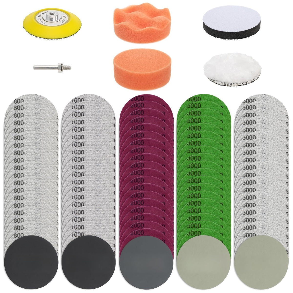 Hacaroa 106 Pcs 3-Inch sanding discs set for versatile projects.