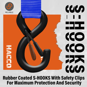Haccoplanet rubber-coated S-hooks with safety clip prevent slippage.