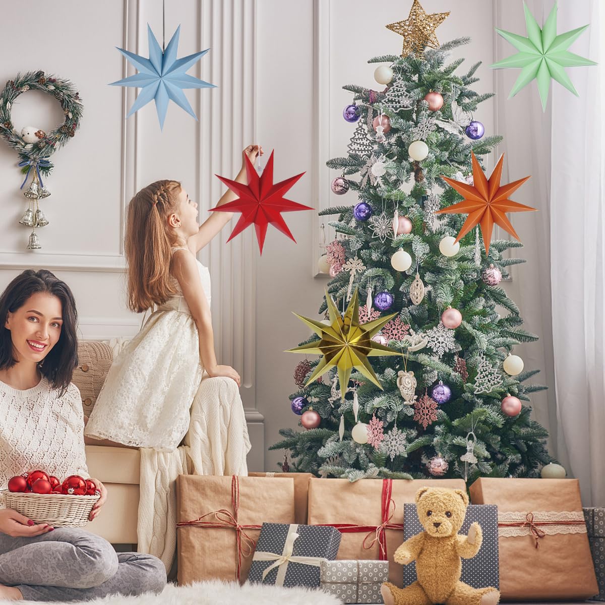 HADEEONG 5-pack 9-point star lantern christmas-tree-decoration adds festive sparkle.