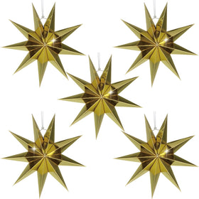 HADEEONG 5-pack 9-point star lantern closeup adds shimmering gold texture to festive decor.