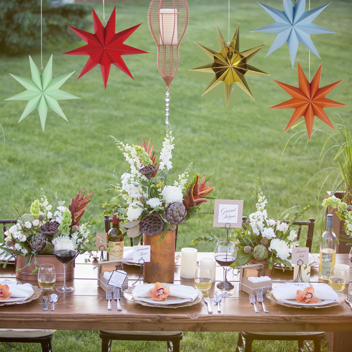 HADEEONG 5-pack 9-point star lantern party-background provides ambient sparkle for events.