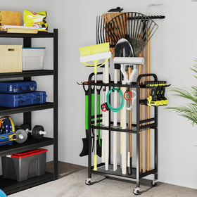 Hadulcet garden tool organizer in garage or shed keeps tools ready and clutter-free.