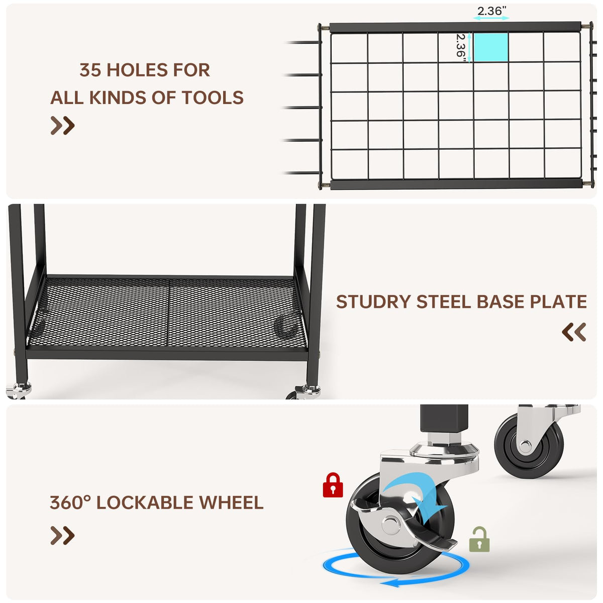 Hadulcet garden tool organizer industrial-grade metal construction resists sun and rain.