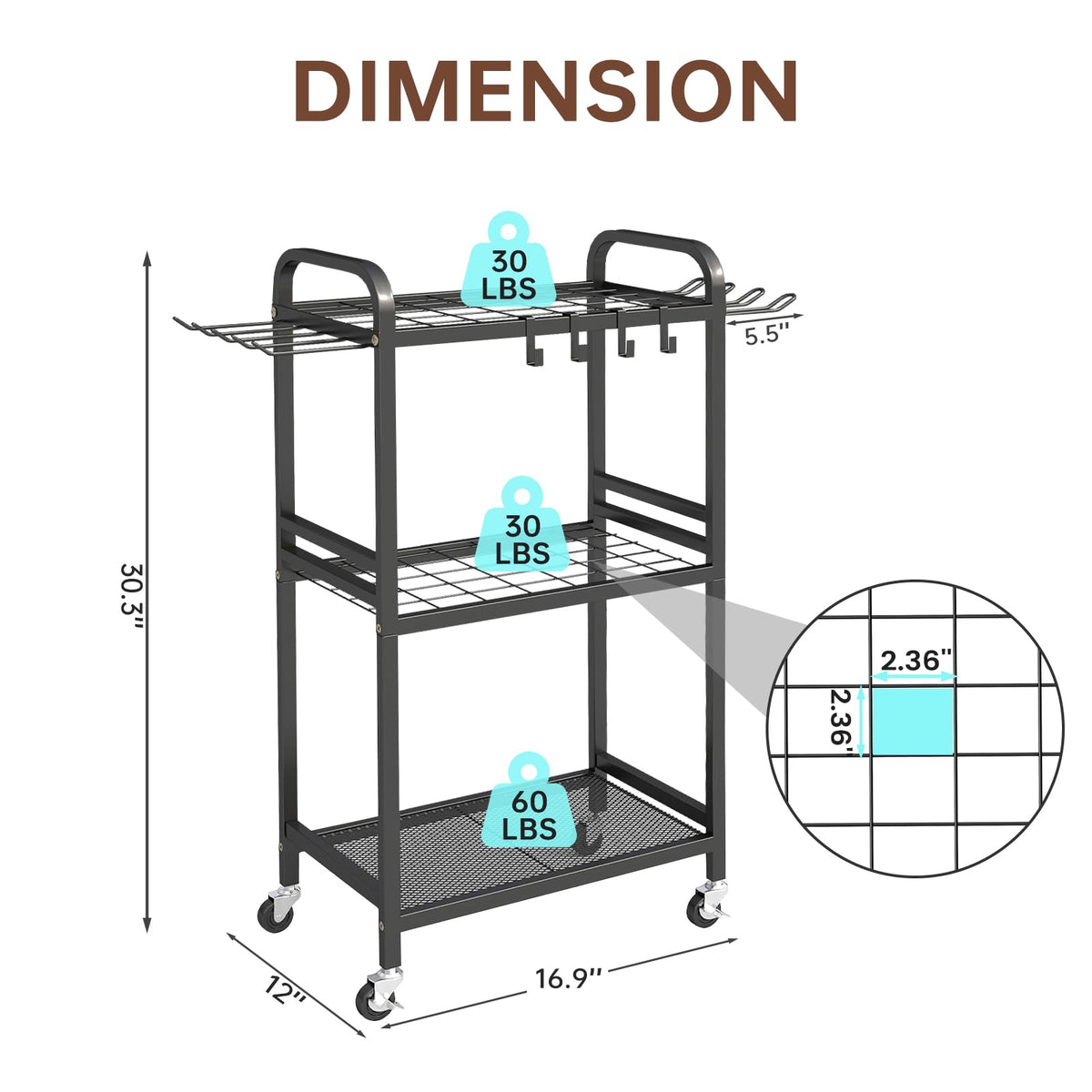 Hadulcet garden tool organizer wheel view highlights lockable wheels for stable placement.