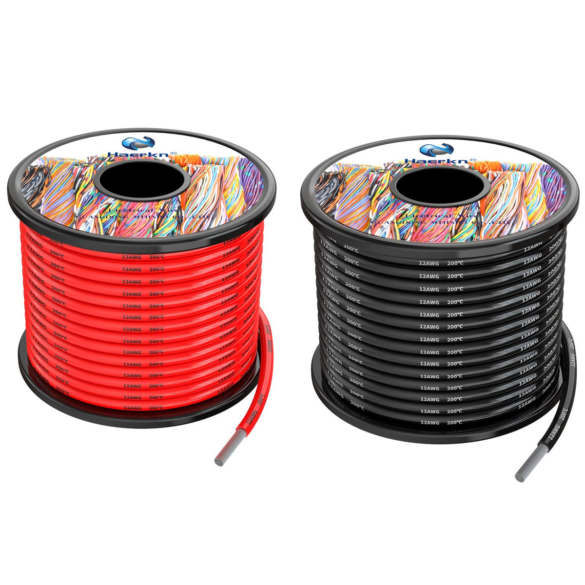 Haerkn 12 AWG silicone wire spool in black for flexible power connections.