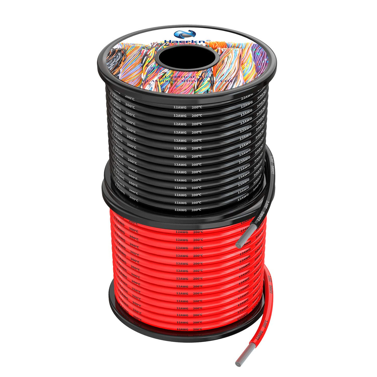 Haerkn 12 AWG silicone wire spool in red for easy circuit identification.
