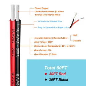 Haerkn 16 AWG silicone wire black conductor, ideal for polarity-coded setups.