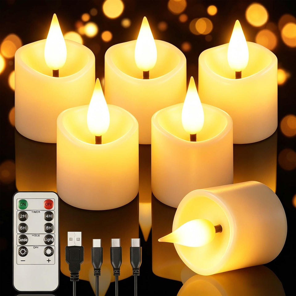 HaHavorry 6Pcs rechargeable tea lights offer long-lasting ambience for home decor.