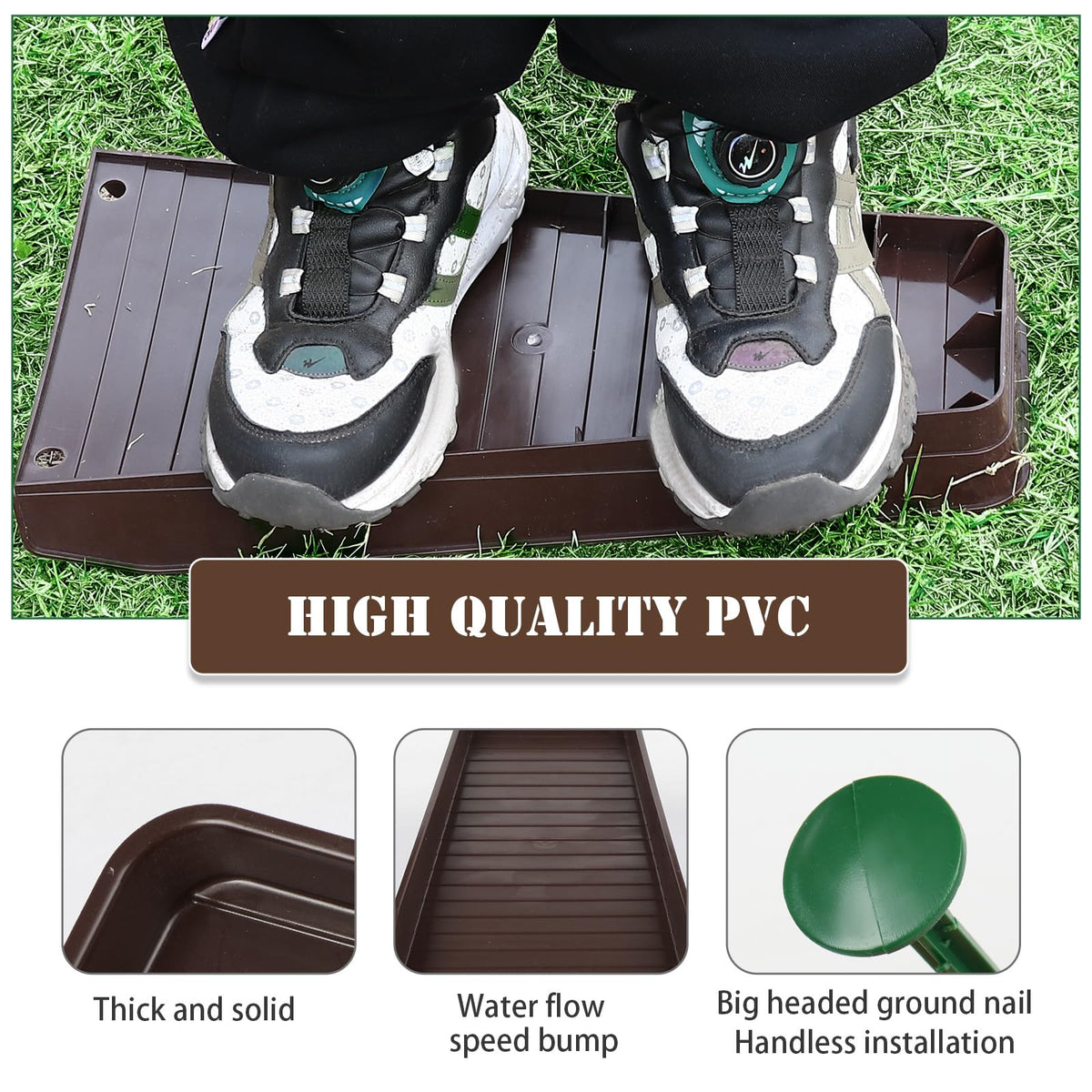 HAHOME brown downspout diverter helps manage water runoff.