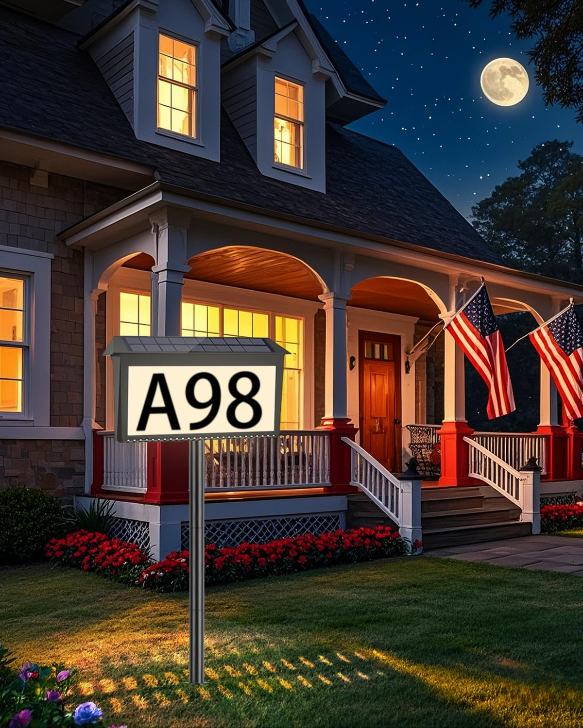 HAHOME solar house numbers with a ground stake for lawn display