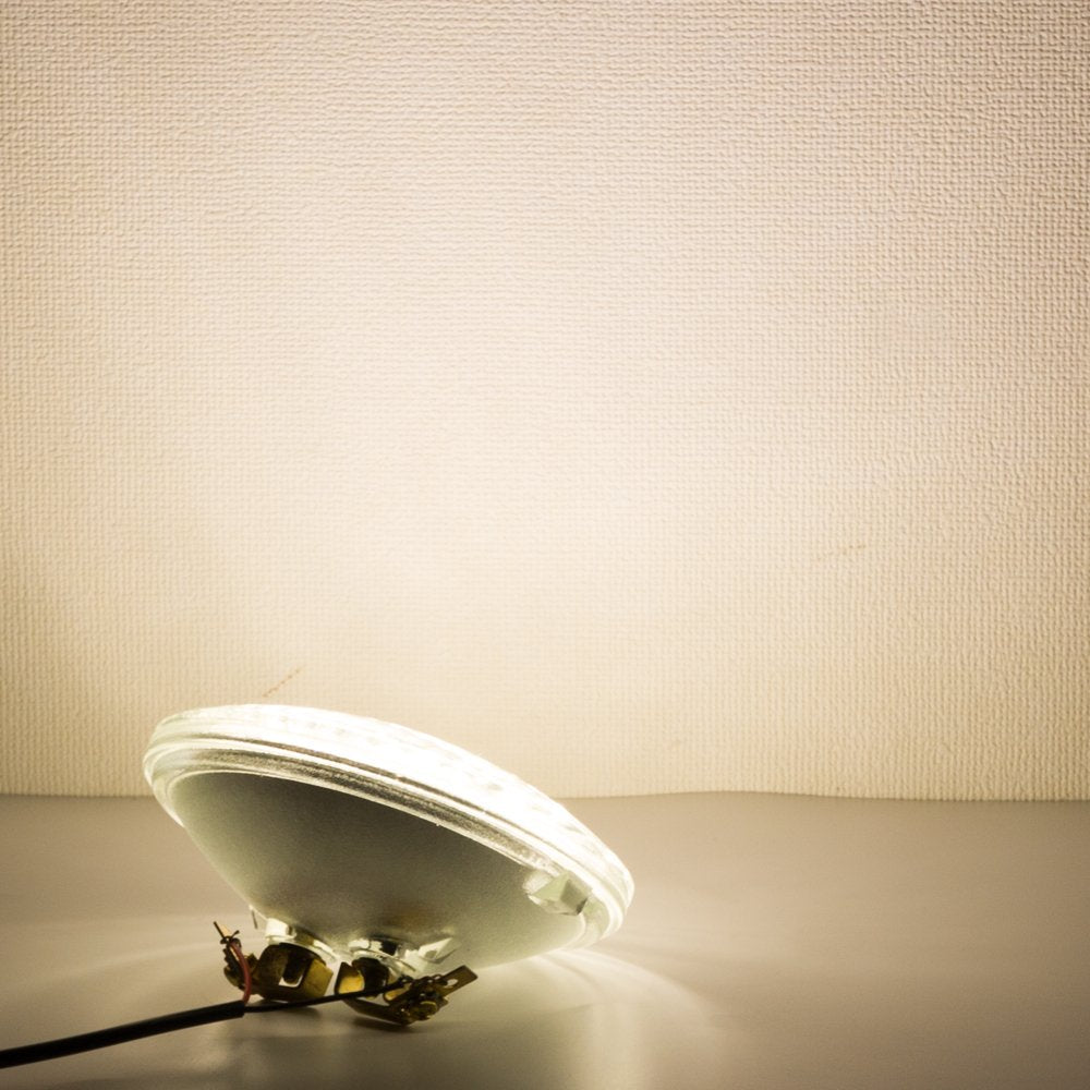 Haian Support PAR36 LED bulb emits warm white 3000K glow.