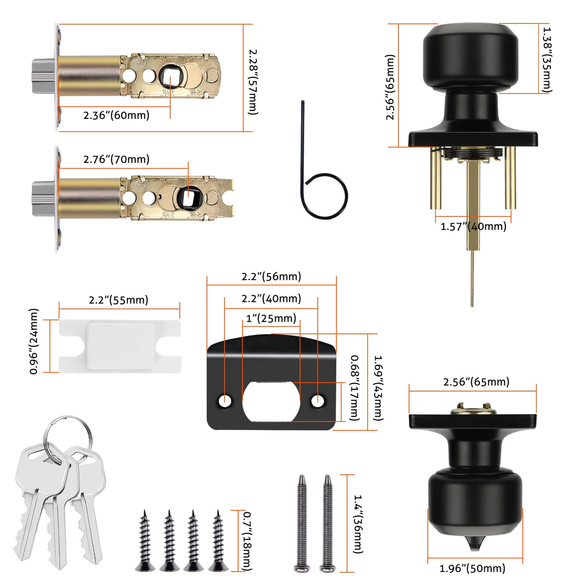 Haidms adjustable backset knob shows two size options for flexible fitting