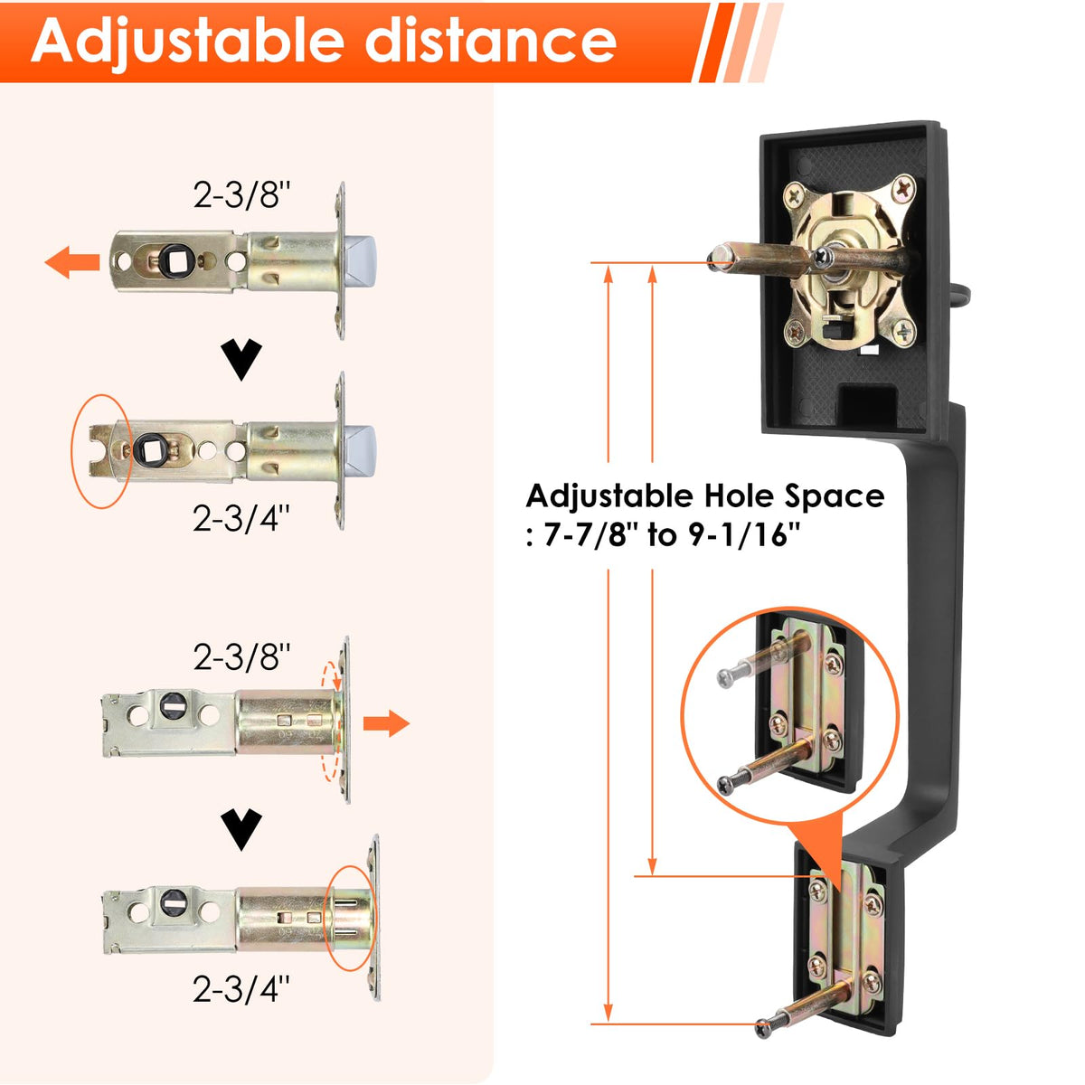 Haidms adjustable latch showing compatibility with standard backsets