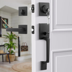 Haidms reversible lever on the black front door set for versatile installation