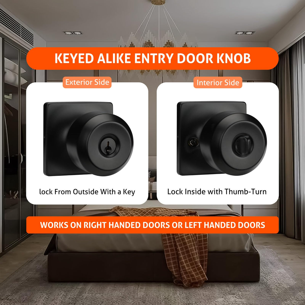 Haidms keyed-alike exterior knob close-up showing secure entry and uniform finish