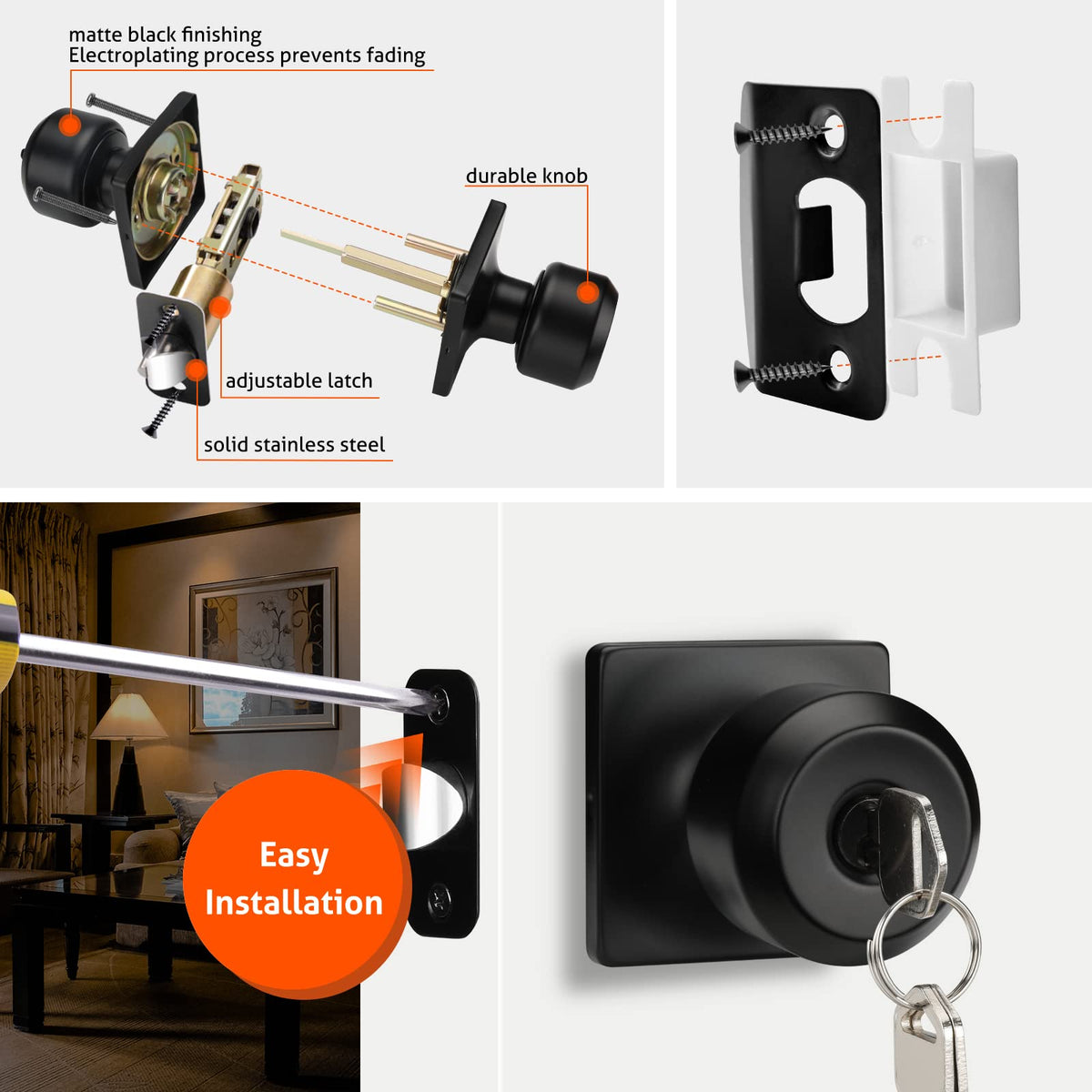 Haidms matte black knob suitable for bedrooms or bathrooms with privacy lock