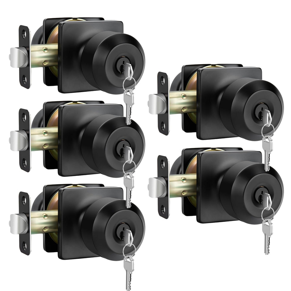 Haidms matte black door knob on door with keyed-alike set for easy multi-door access