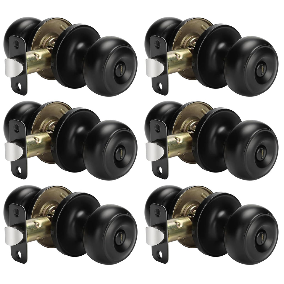 Haidms matte black interior privacy door knob on door for bedrooms or bathrooms.