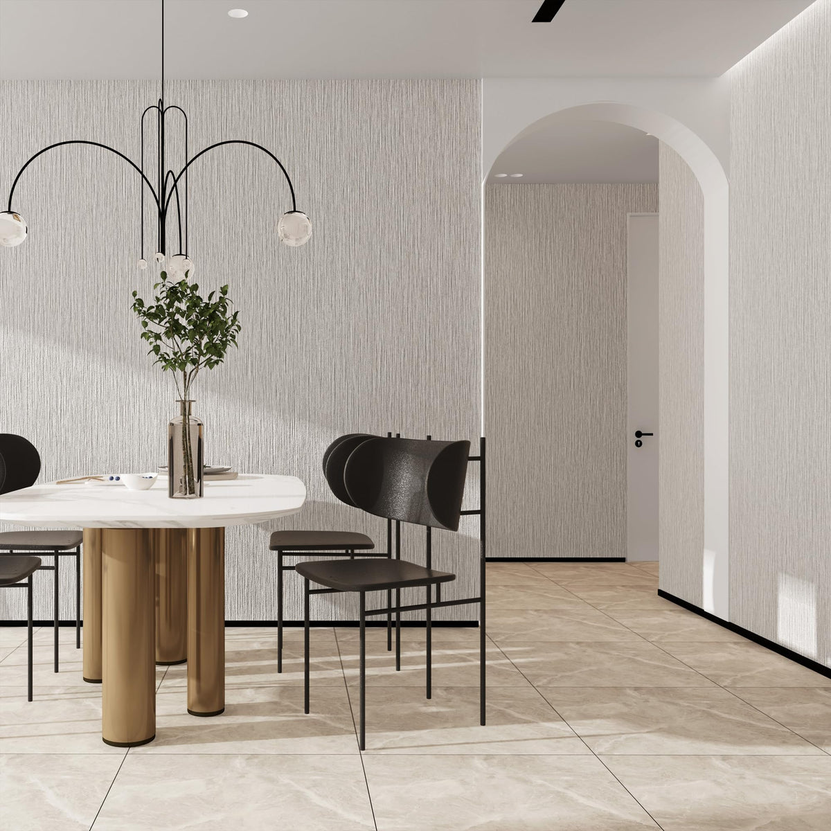 Haimin Grasscloth wallpaper on cabinet fronts offers quick update